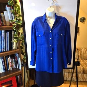 Diversity Long Sleeve Blue Blouse with Sparkle Pearlescent Buttons Size 10